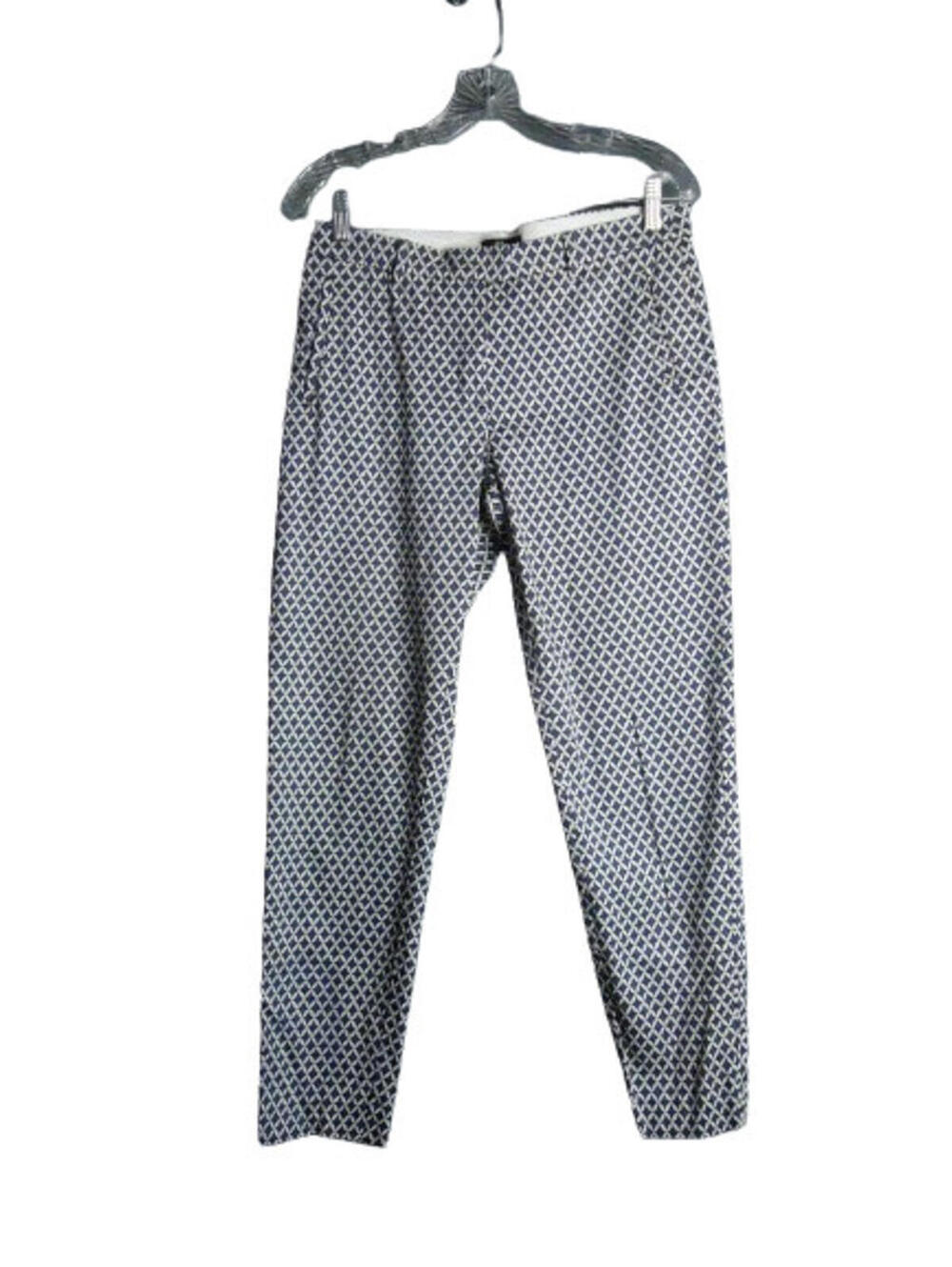H&M Skinny Cropped Chino Pants Blue White Diamond All Over Print Womens Size 8